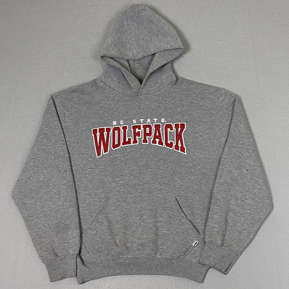 Vintage NC‎ State Wolfpack Hoodie Pullover Mens Medium Gray Russell Athletic Y2K